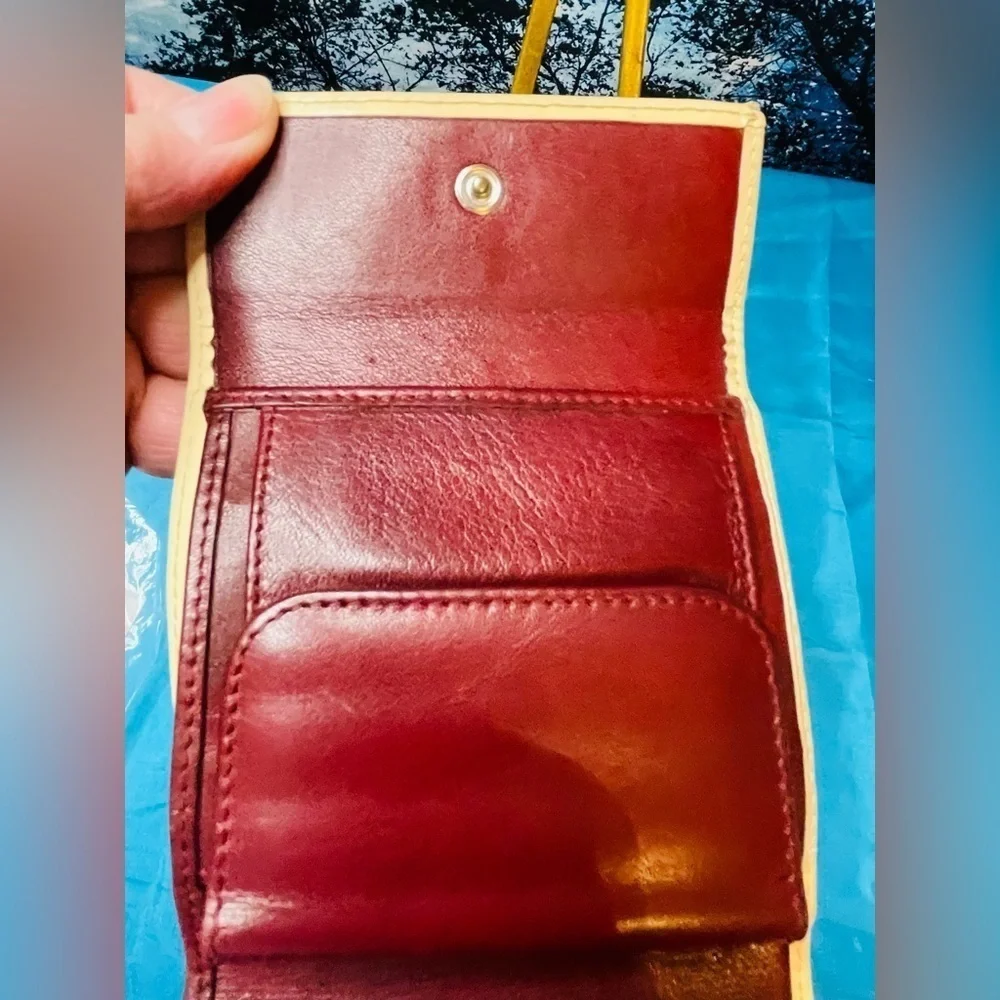 DIOR TROTTER #1 WALLET EUC EXCELLENT INSIDE & OUT 4”x4” BORDEAUX / CREAM
